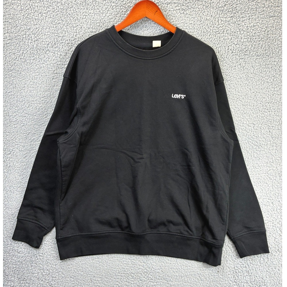 Levis Relaxed Fit Crewneck Sweatshirt Mens L Black Embroidered Logo Streetwear